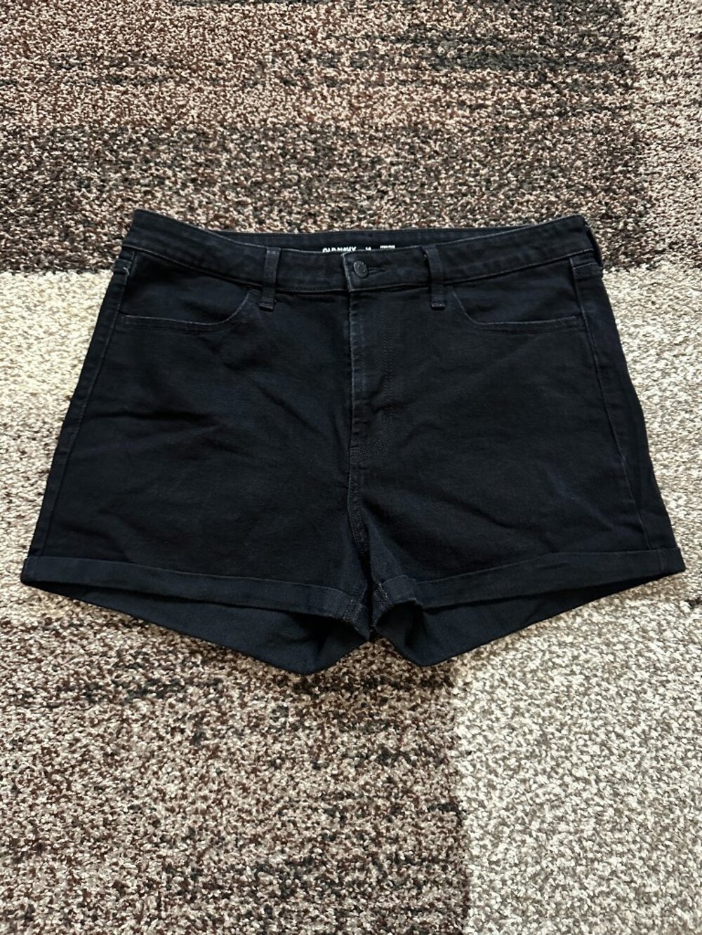 OLD NAVY (14) Soft Black Denim High Waisted Wow Jean Shorts 3" Inseam Cuffed